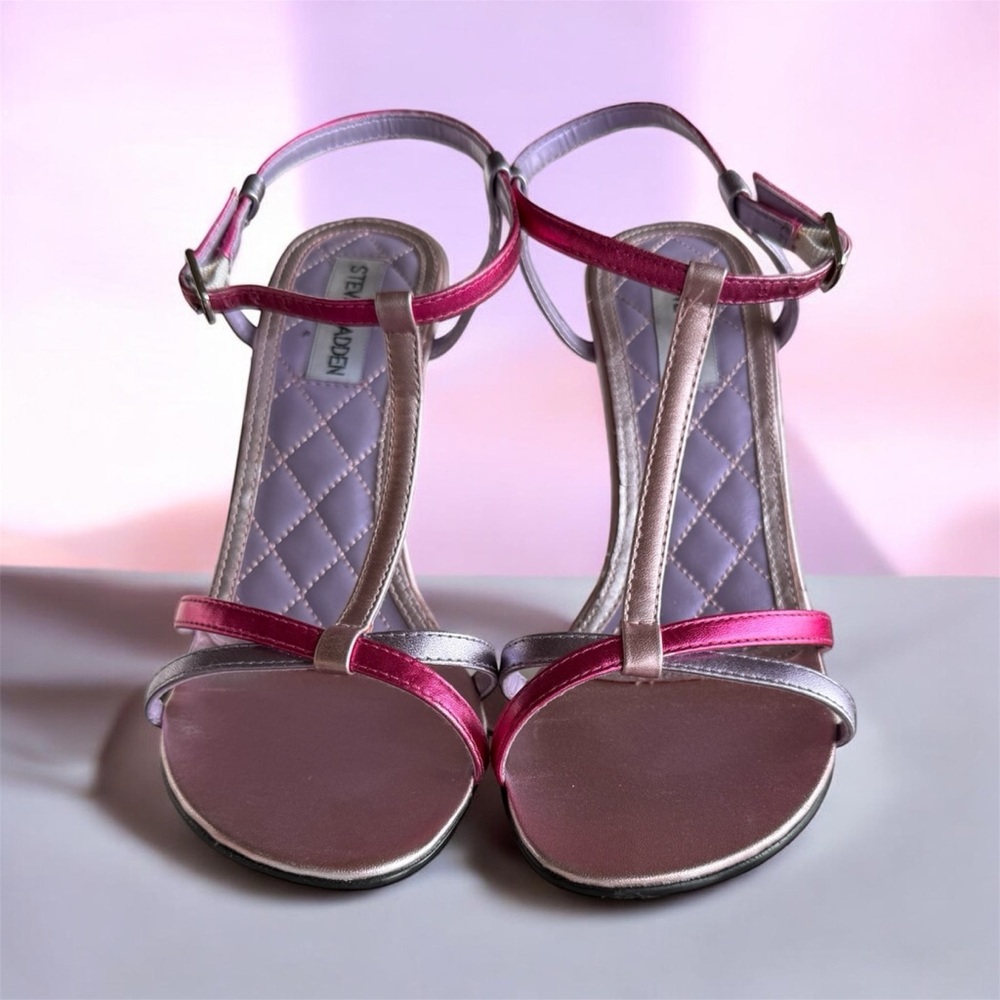 Steve Madden Metallic Pink and Silver T-Strap Heels